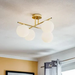 Domiluce Gang|Loftlamper > Loftlampe Aurora, guld, Ø 50 cm, 4 lyskilder, glas, E14