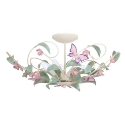 Luminex Loftlamper|Loftlamper > Loftlampe BUTTERFLY, creme/grøn/rosa, stål, 5 lyskilder