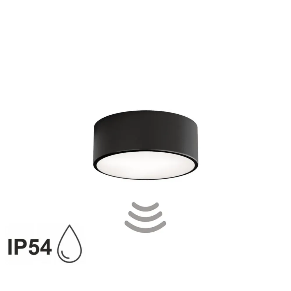 Loftlamper ^ TEMAR LIGHTING Loftlampe Cleo 200, sort, sensor, IP54, Ø 20 cm, metal