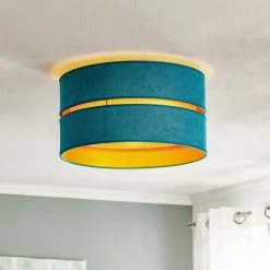 Duolla Loftlamper|Loftlamper > Loftlampe Duo i tekstil, turkis/guld, Ø40cm