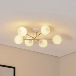 Loftlamper ^ Euluna Loftlampe Glassy, 6 lyskilder, hvid/guld/opal
