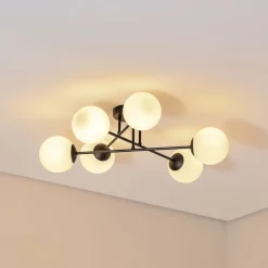 Loftlamper|Loftlamper ^ Euluna Loftlampe Glassy, 6 lyskilder, sort/opal