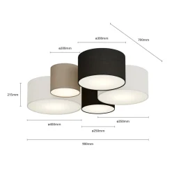 Trio Lighting Loftlamper > Loftlampe Hotel med fem tekstilskærme