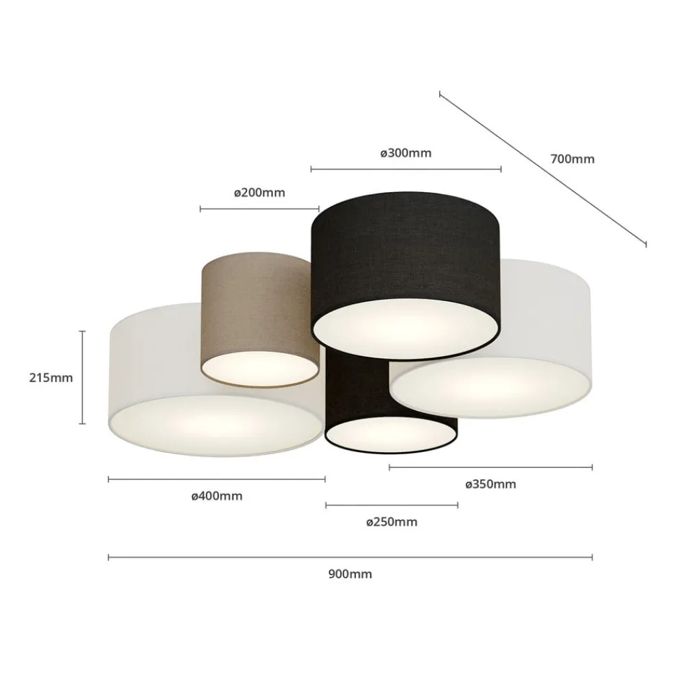 Trio Lighting Loftlamper > Loftlampe Hotel med fem tekstilskærme
