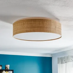 Loftlamper|Loftlamper ^ Eko-Light Loftlampe Leano beige rund af rattan