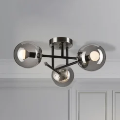 Lamkur Loftlamper|Loftlamper > Loftlampe Malena, Ø 19 cm, røggrå, glas/metal 3 lyskilder.