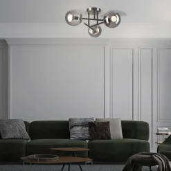 Lamkur Loftlamper|Loftlamper > Loftlampe Malena, Ø 19 cm, røggrå, glas/metal 3 lyskilder.