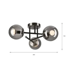 Lamkur Loftlamper|Loftlamper > Loftlampe Malena, Ø 19 cm, røggrå, glas/metal 3 lyskilder.