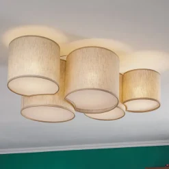 Loftlamper ^ TK Lighting Loftlampe Mona Nature, 5 lyskilder, naturfarvet linned