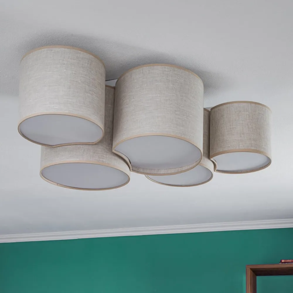 Loftlamper ^ TK Lighting Loftlampe Mona Nature, 5 lyskilder, naturfarvet linned