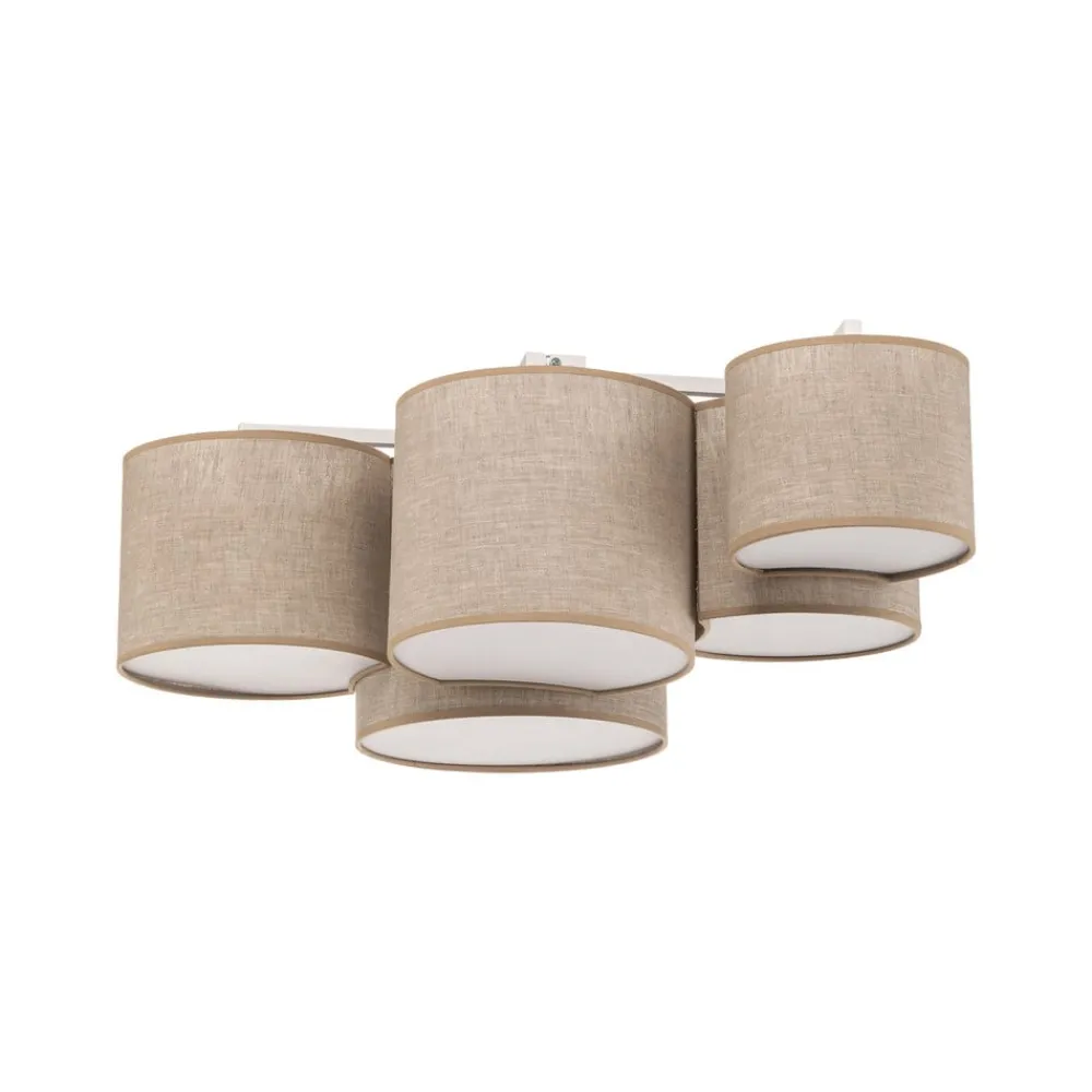 Loftlamper ^ TK Lighting Loftlampe Mona Nature, 5 lyskilder, naturfarvet linned