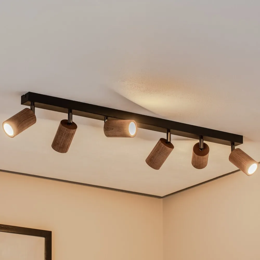 Luminex Gang|Loftlamper > Loftlampe Nise, 6 lyskilder, aflang, sort stål, træ