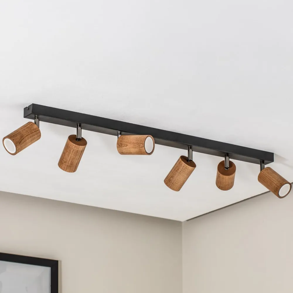 Luminex Gang|Loftlamper > Loftlampe Nise, 6 lyskilder, aflang, sort stål, træ