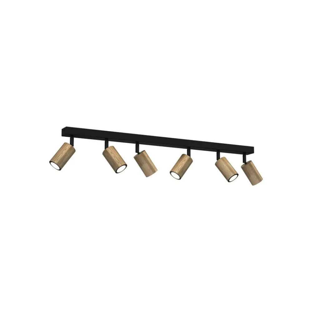 Luminex Gang|Loftlamper > Loftlampe Nise, 6 lyskilder, aflang, sort stål, træ