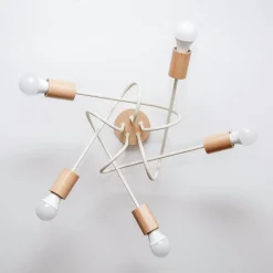 HELAM Loftlamper|Loftlamper > Loftlampe Oxford, sandbeige, træ, metal, 5 lyskilder, Ø 47 cm