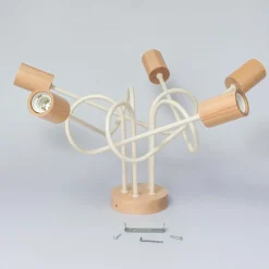HELAM Loftlamper|Loftlamper > Loftlampe Oxford, sandbeige, træ, metal, 5 lyskilder, Ø 47 cm