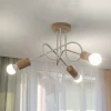 Loftlamper|Loftlamper ^ HELAM Loftlampe Oxford, sandbeige, træ, metal, 3 lyskilder, Ø 44 cm