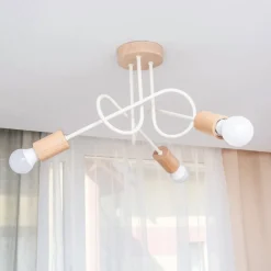 Loftlamper|Loftlamper ^ HELAM Loftlampe Oxford, sandbeige, træ, metal, 3 lyskilder, Ø 44 cm