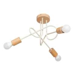 Loftlamper|Loftlamper ^ HELAM Loftlampe Oxford, sandbeige, træ, metal, 3 lyskilder, Ø 44 cm