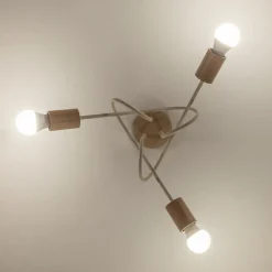 Loftlamper|Loftlamper ^ HELAM Loftlampe Oxford, sandbeige, træ, metal, 3 lyskilder, Ø 44 cm