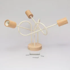 Loftlamper|Loftlamper ^ HELAM Loftlampe Oxford, sandbeige, træ, metal, 3 lyskilder, Ø 44 cm