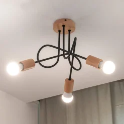 Loftlamper|Loftlamper ^ HELAM Loftlampe Oxford, sort, træ, metal, 3 lyskilder, Ø 44 cm