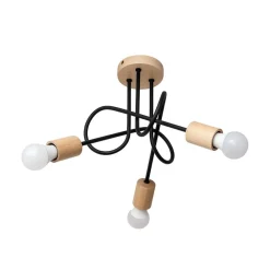 Loftlamper|Loftlamper ^ HELAM Loftlampe Oxford, sort, træ, metal, 3 lyskilder, Ø 44 cm