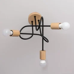 Loftlamper|Loftlamper ^ HELAM Loftlampe Oxford, sort, træ, metal, 3 lyskilder, Ø 44 cm