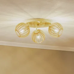 Argon Loftlamper > Loftlampe Paz hvid med trælameller-kugler 3 lyskilder.