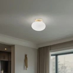 Domiluce Loftlamper|Loftlamper > Loftlampe Ufo, guld/hvid, Ø 18 cm, glas, G9