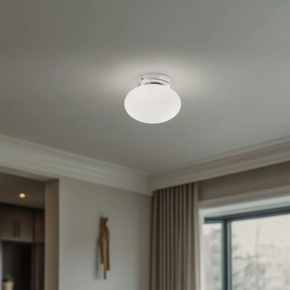 Domiluce Gang|Loftlamper > Loftlampe Ufo, krom/hvid, Ø 18 cm, glas, G9