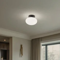 Domiluce Loftlamper > Loftlampe Ufo, sort/hvid, Ø 18 cm, glas, G9