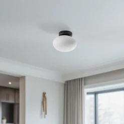 Domiluce Loftlamper > Loftlampe Ufo, sort/hvid, Ø 18 cm, glas, G9