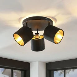 Lindby Spotlights > Loftlampe Vasilia i sort og guld, 3 lyskilder.