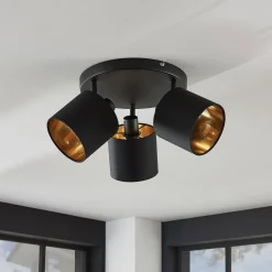 Lindby Spotlights > Loftlampe Vasilia i sort og guld, 3 lyskilder.