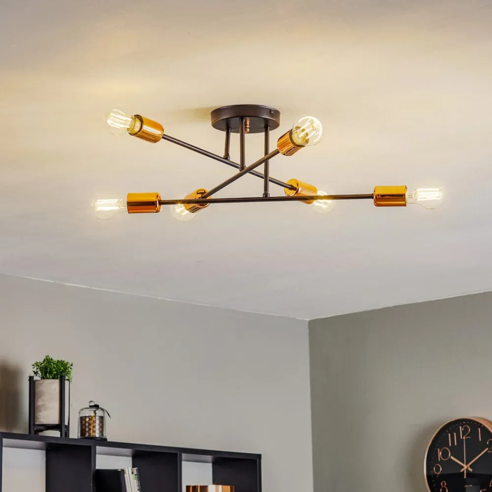 Loftlamper ^ EMIBIG LIGHTING Loftlampe Veken 6B i sort og kobber