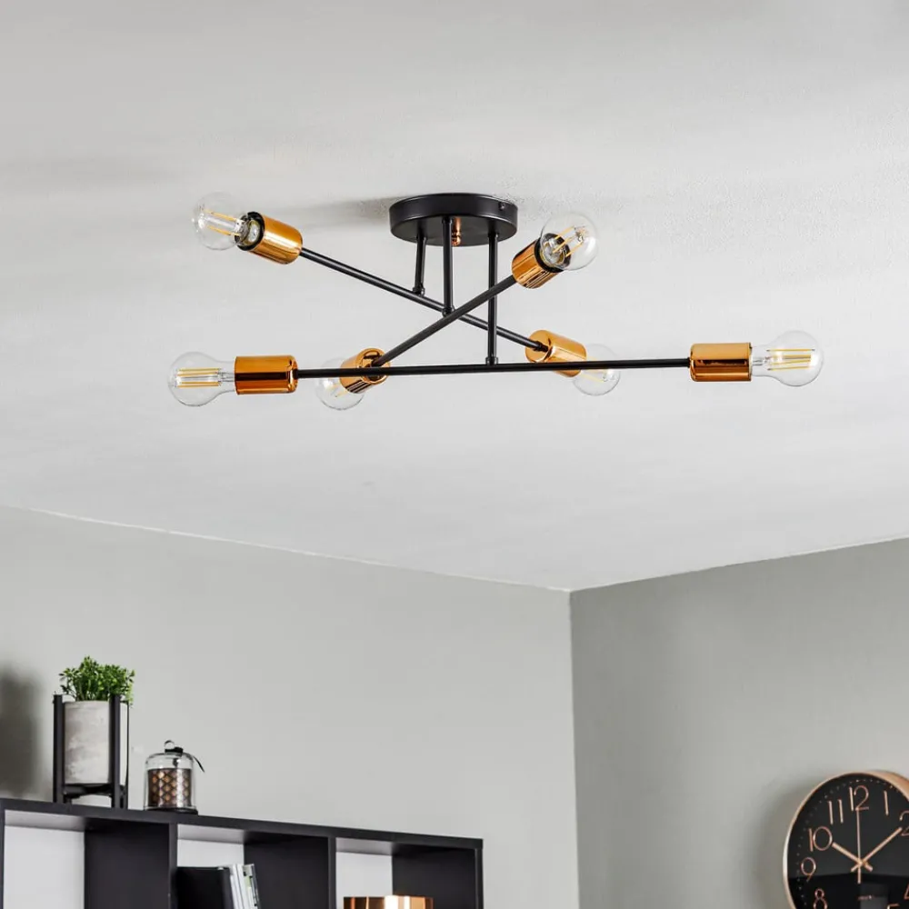 Loftlamper ^ EMIBIG LIGHTING Loftlampe Veken 6B i sort og kobber