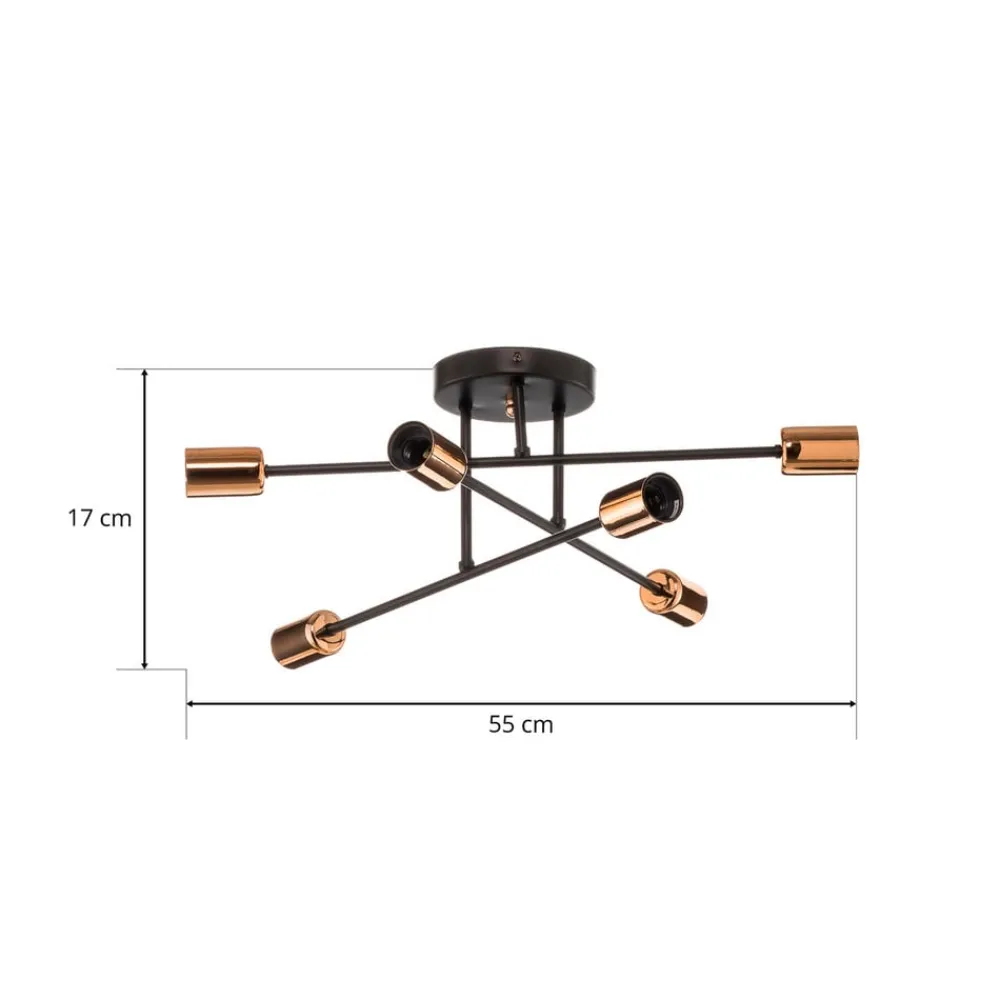 Loftlamper ^ EMIBIG LIGHTING Loftlampe Veken 6B i sort og kobber