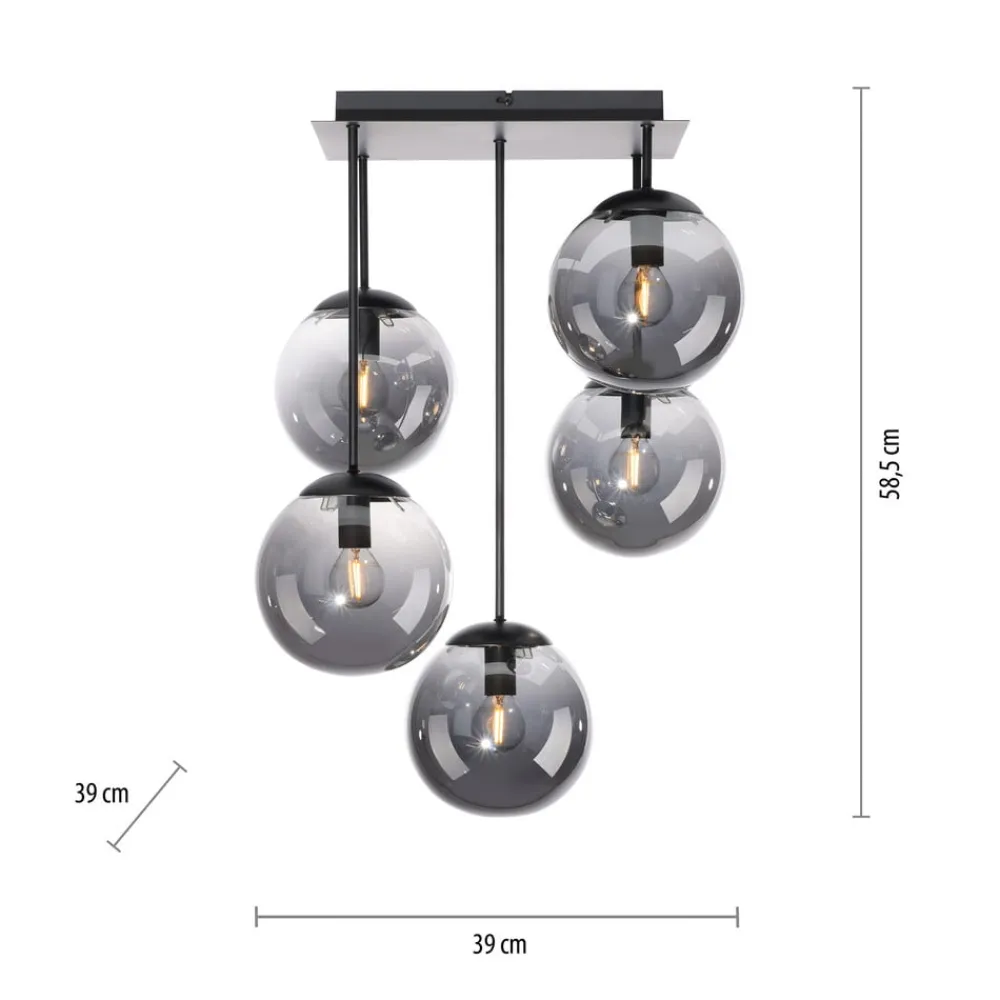 JUST LIGHT. GmbH Loftlamper|Loftlamper > Loftslampe Big Widow, glaskugler, fem flammer