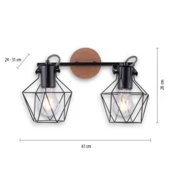JUST LIGHT. GmbH Loftlamper > Loftslampe Jaro justerbar sort/træ 2-lys