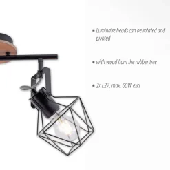 JUST LIGHT. GmbH Loftlamper > Loftslampe Jaro justerbar sort/træ 2-lys