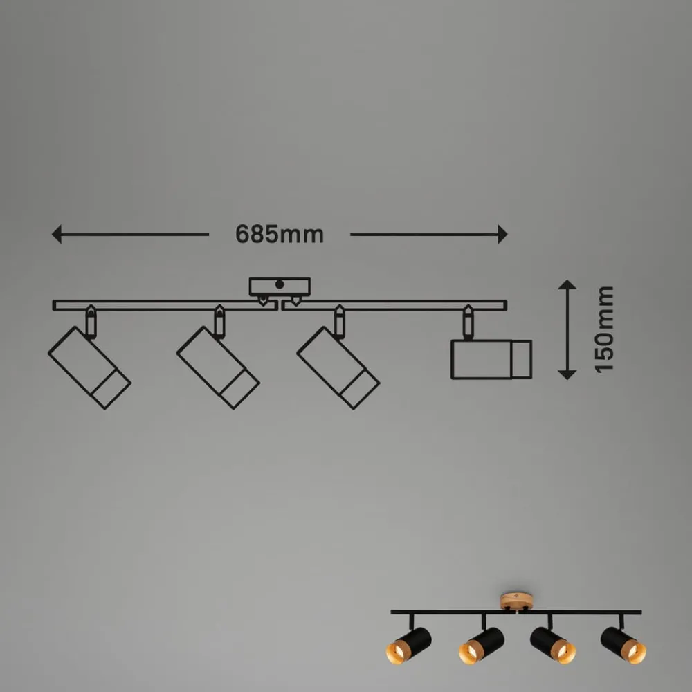 Briloner Loftlamper|Spotlights > Loftspot Plek GU10 sort/træ fireflammet
