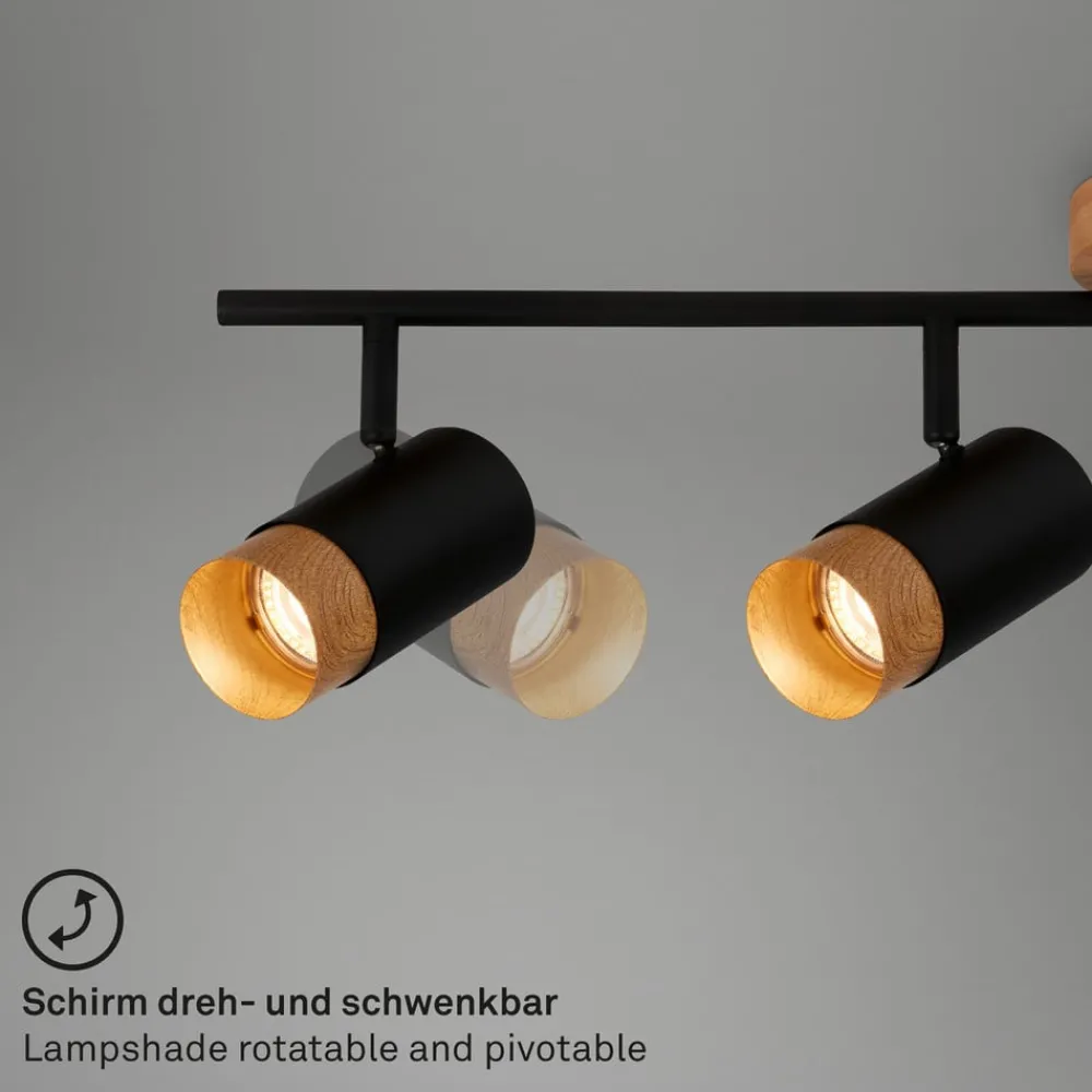 Briloner Loftlamper|Spotlights > Loftspot Plek GU10 sort/træ fireflammet