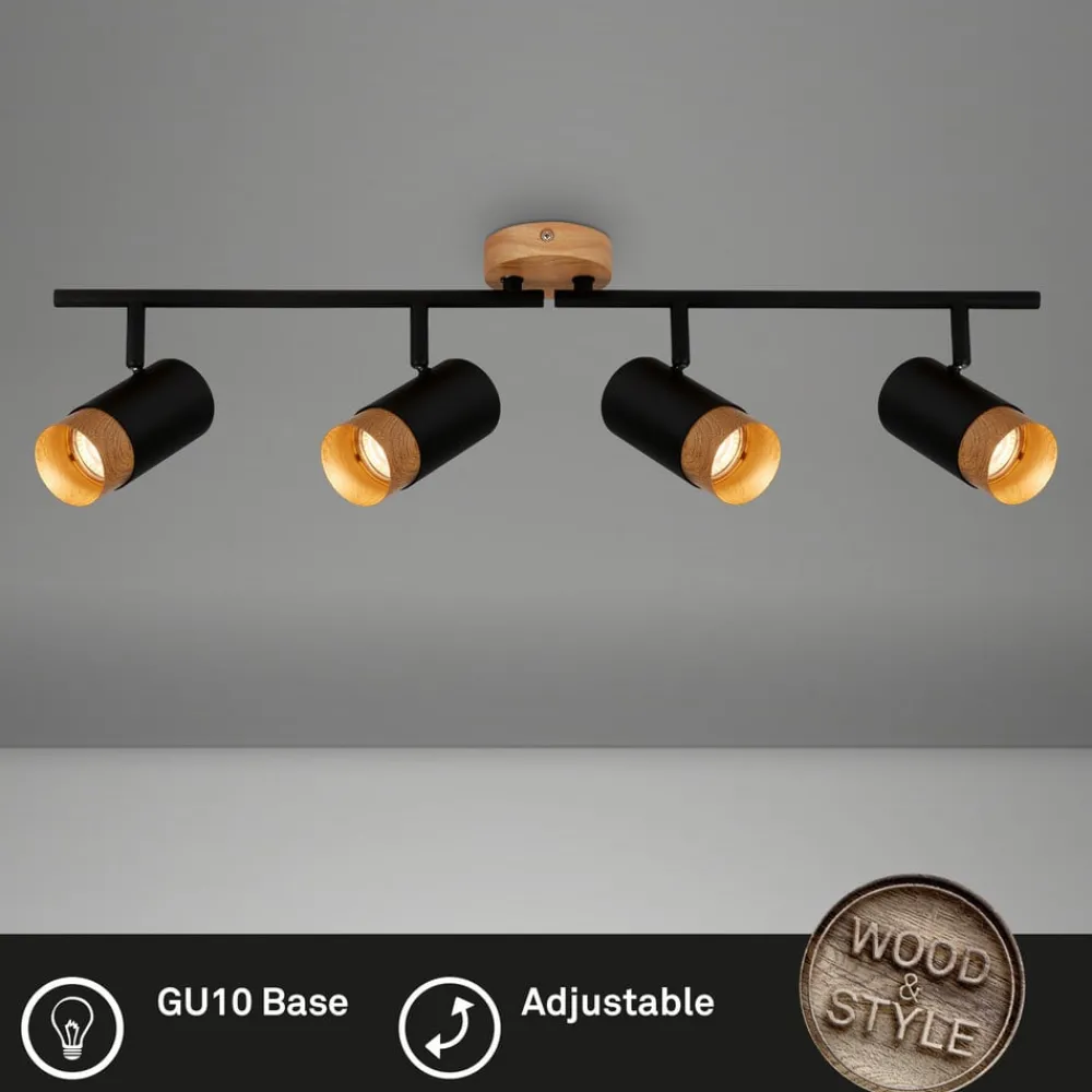 Briloner Loftlamper|Spotlights > Loftspot Plek GU10 sort/træ fireflammet