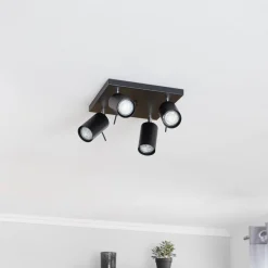 SOLLUX LIGHTING Loftlamper|Spotlights > Loftspot Round i sort, 4 lyskilder, firkantet
