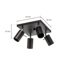 SOLLUX LIGHTING Loftlamper|Spotlights > Loftspot Round i sort, 4 lyskilder, firkantet