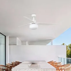 Loftventilatorer ^ FARO BARCELONA Loftventilator med lys Outwood, hvid, DC, støjsvag, Ø150cm
