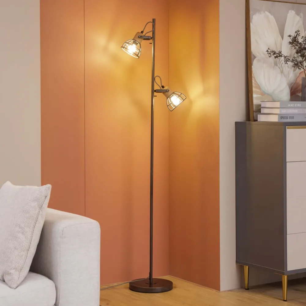 Lindby Gulvlamper|Gulvlamper > Lucande Arinthea gulvlampe, 2-lys, sort, stål, E14