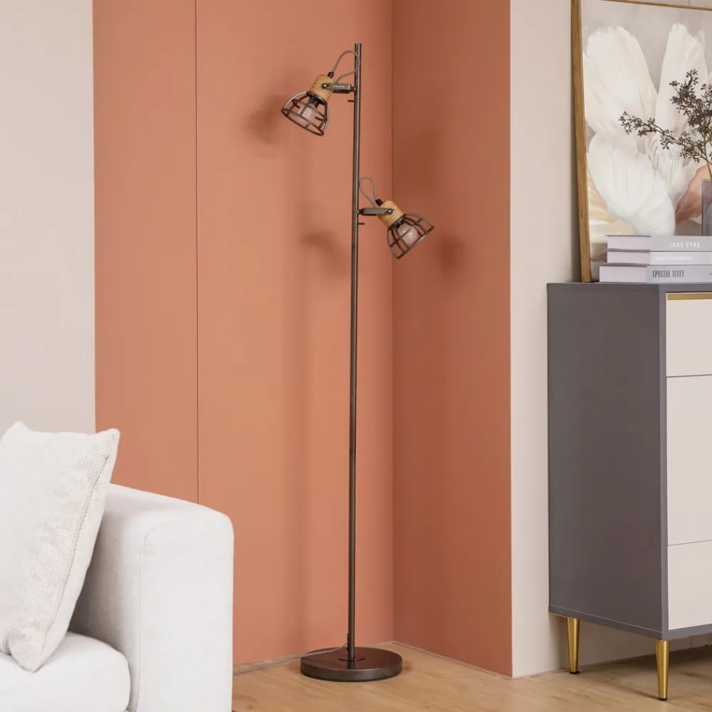 Lindby Gulvlamper|Gulvlamper > Lucande Arinthea gulvlampe, 2-lys, sort, stål, E14