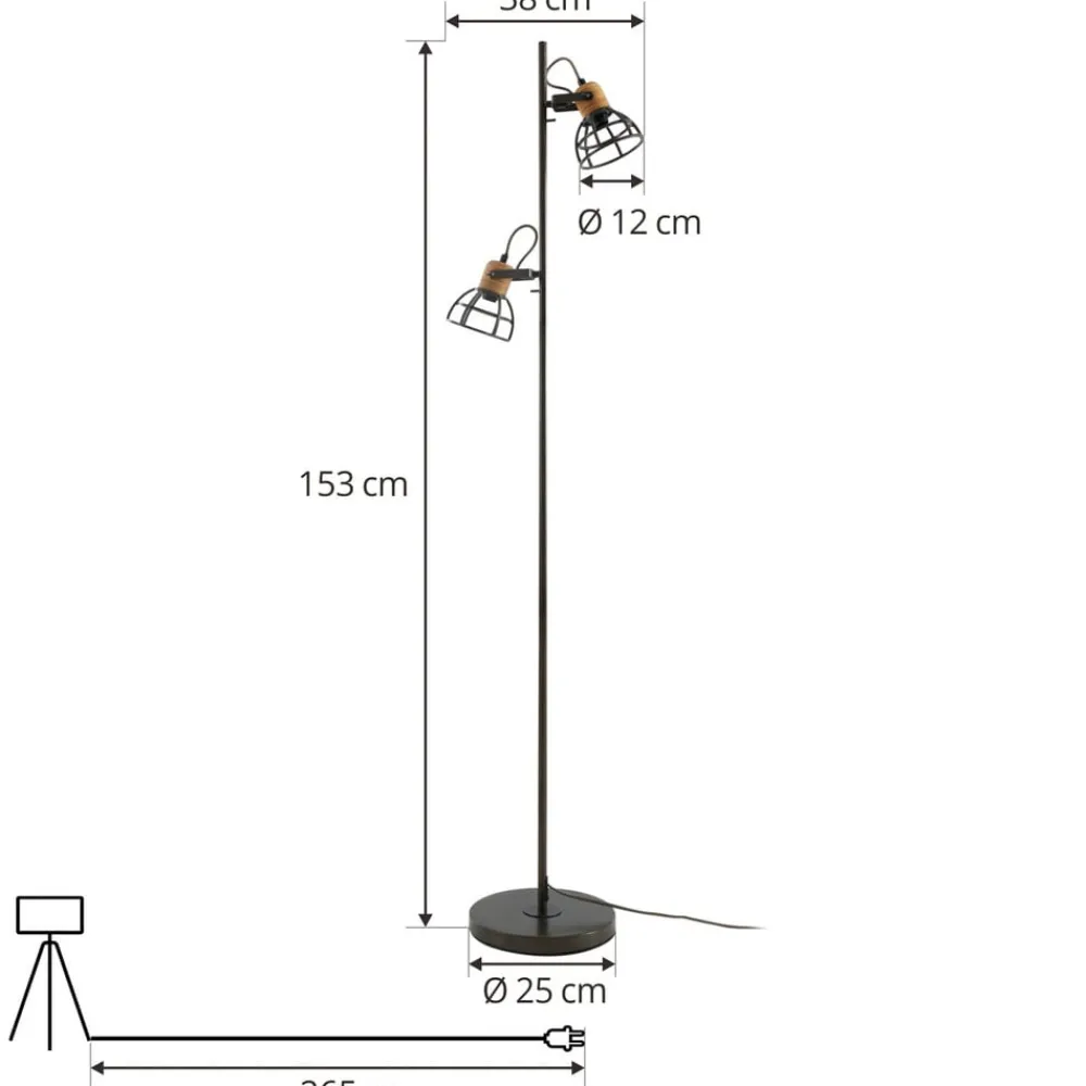 Lindby Gulvlamper|Gulvlamper > Lucande Arinthea gulvlampe, 2-lys, sort, stål, E14
